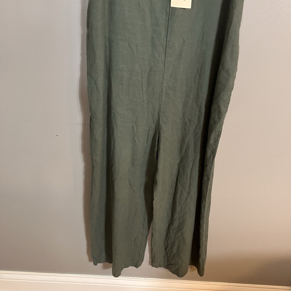 Universal Thread Jumpsuit Womens Medium Green Boho Linen Blend Wide Leg V-Neck - Picture 3 of 13
